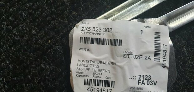 Caddy Motorkap Scharnier L R 2K5823302 2K5823301